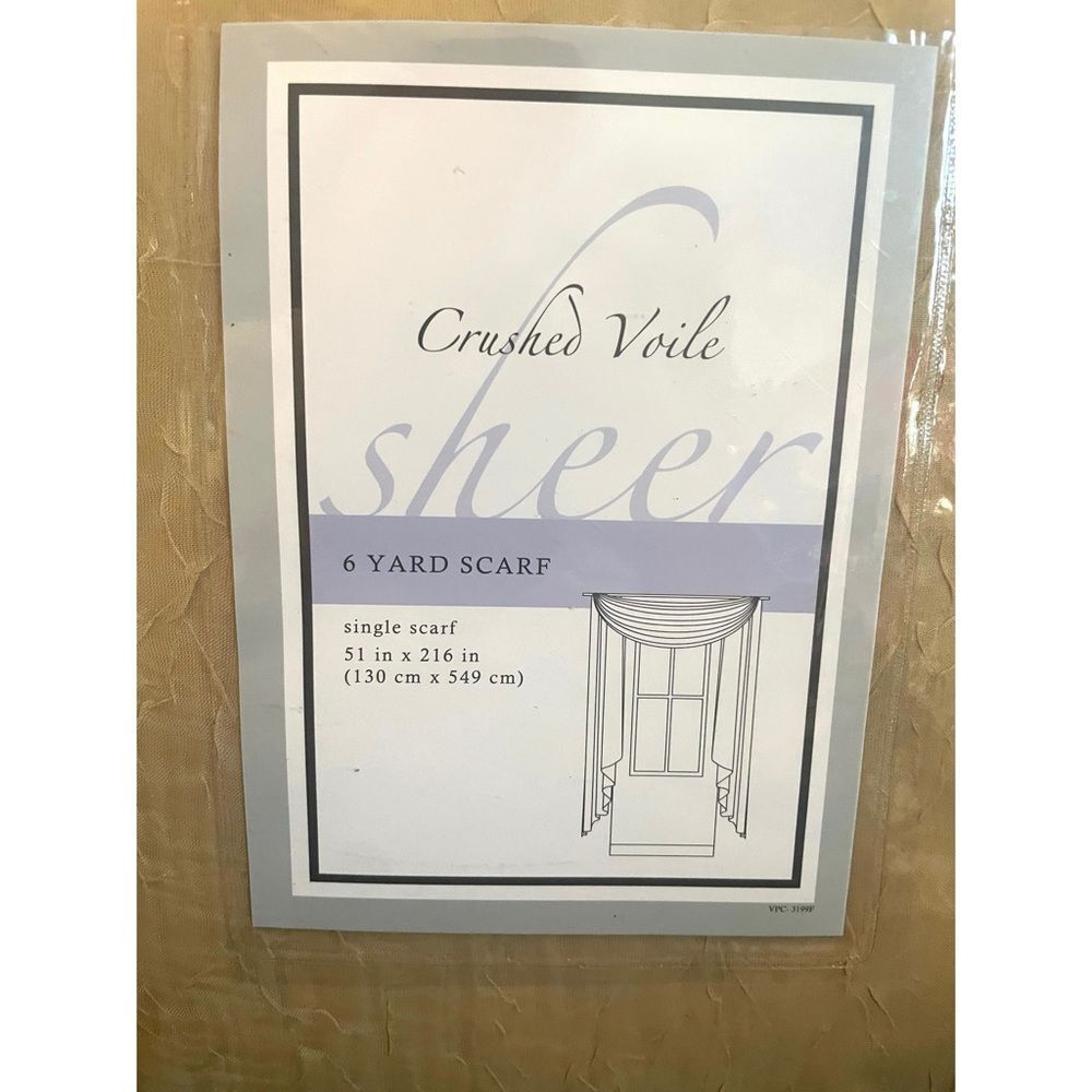 Crushed Volie Sheer Bed Bath & Beyond Soft Gold Window Scarf NEW 6 yards Top